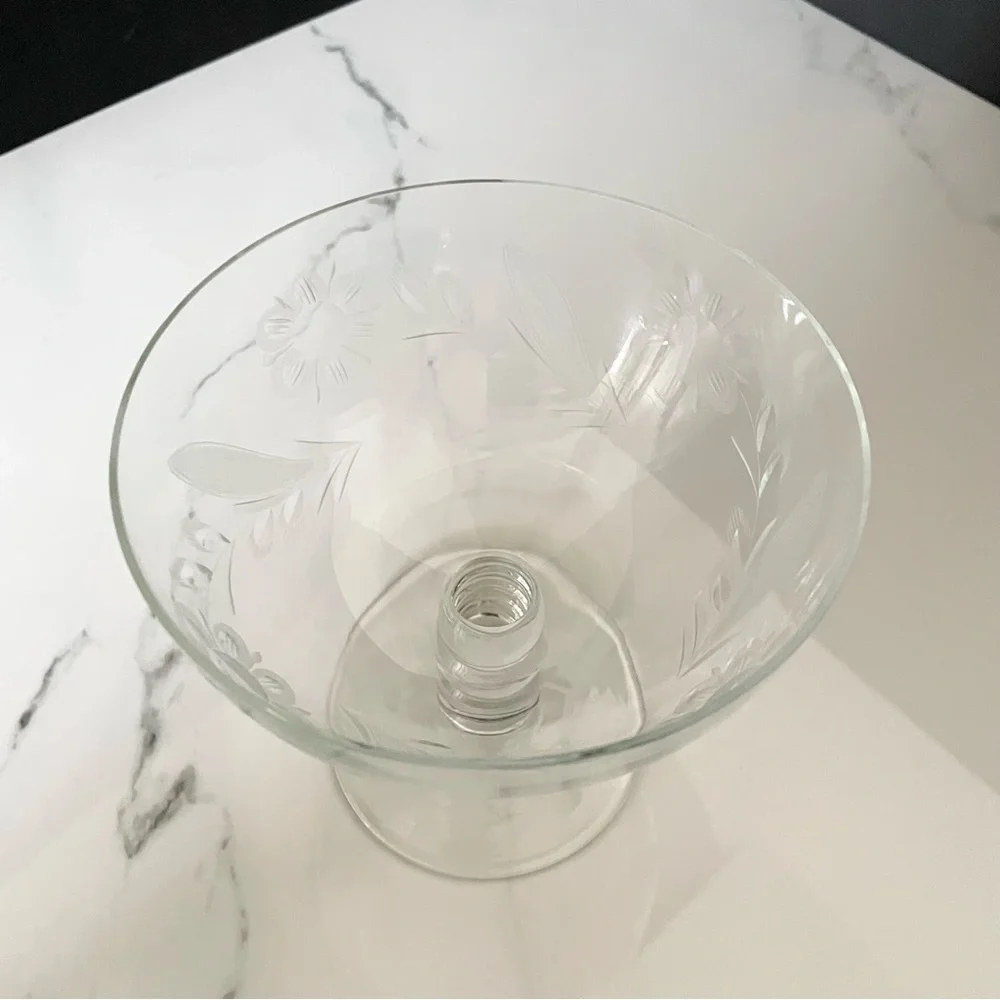 Etched Floral Glass Compote - Candlewick